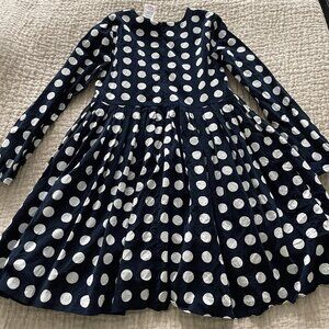 Jacadi - Girl Navy and White Velvet Polka Dot Dress 10-12 Years